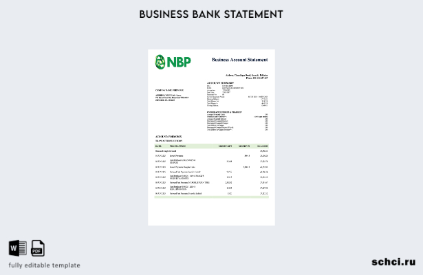 цифровая загрузка Пакистан NBP выписка по текущему счету бизнеса Шаблон Word и P
